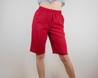 Vintage Red High Elastic Waist Long Shorts