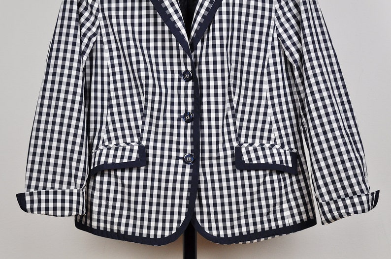 Vintage Navy Blue and White Checkered Rain Blazer Jacket