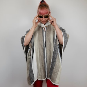 Vintage Earth Tones Wool Striped Poncho