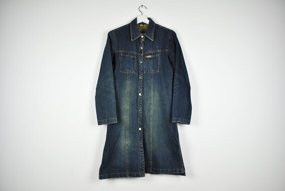Vintage Blue Denim Long Sleeve Button Down Midi Dr