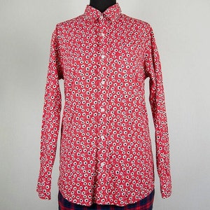 Vintage Red and White Floral Long Sleeve Button Up Blouse