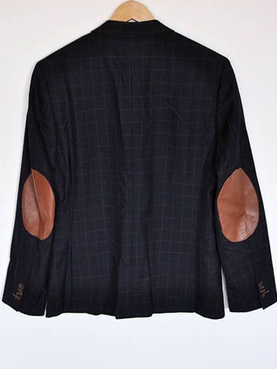 Vintage Genuine Leather Elbow Patches Equestrian Blazer Jacket 