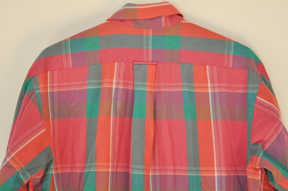 Vintage Pink and Torquoise Plaid Button Down Oxfo… - image 6
