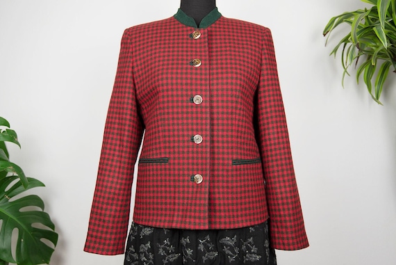 Vintage Red and Green Check Trachten Blazer Jacket - image 1