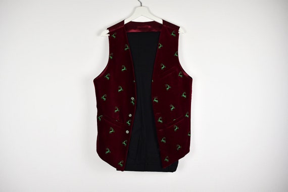 Vintage Mens Burgundy Red Velvet Capricorn Embroid