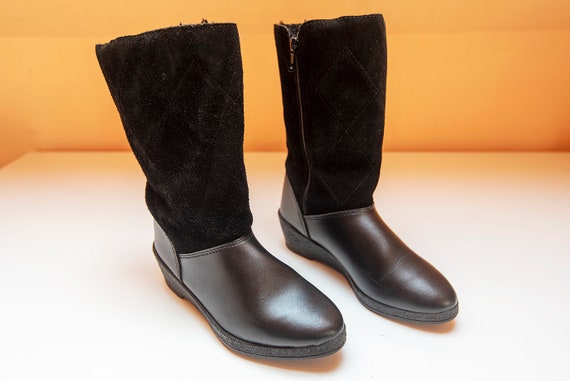 Vintage Black Leather and Suede Winter Boots - image 6