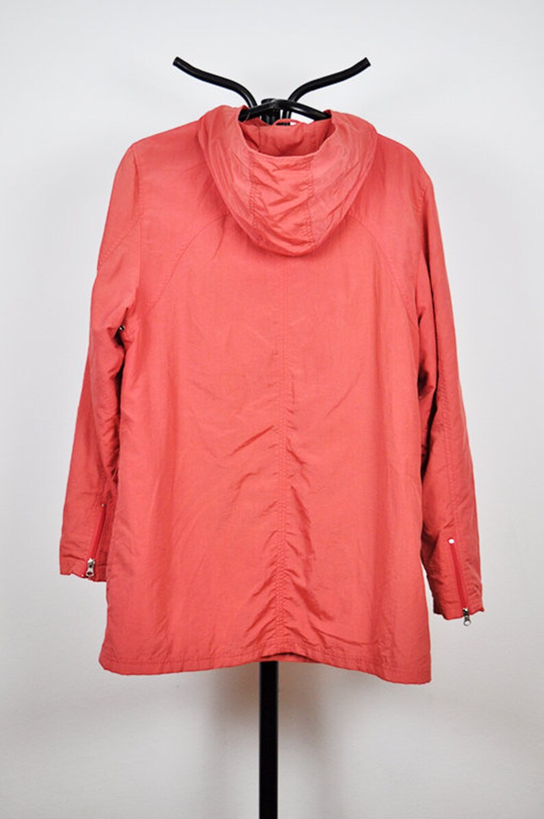 Vintage Peach Parka Windbreaker Long Jacket Zip Up Hooded Coat