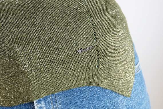 Vintage Metallic Green Fitted Knit Slit Bell Slee… - image 10