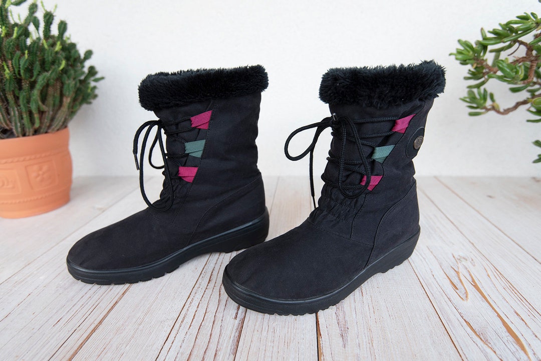 Black snow boots with fur hotsell