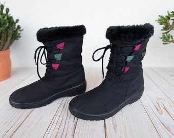 Vintage Black Ten Tex Faux Fur Lined Winter Snow Boots