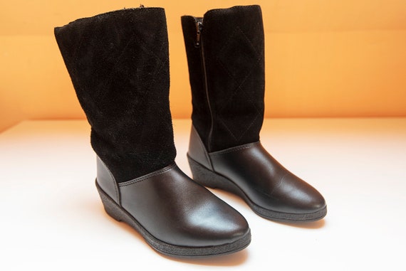 Vintage Black Leather and Suede Winter Boots - image 9