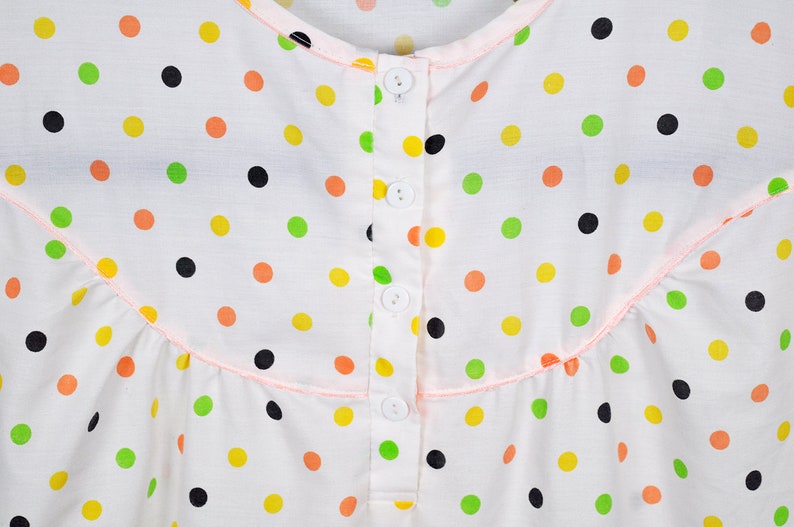Vintage Multicolor Polka Dot Semi Sheer Short Sleeve Nightgown