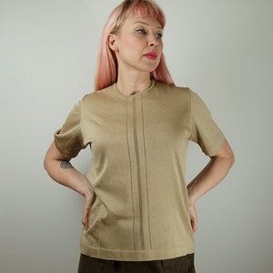 Vintage Beige Strick Kurzarm Bluse