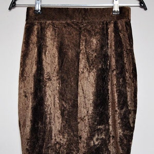 Vintage Stretchy High Waist Brown Crushed Velvet Mini Pencil Skirt image 4