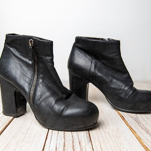 Vintage Schwarze Leder Reißverschluss Stiefeletten
