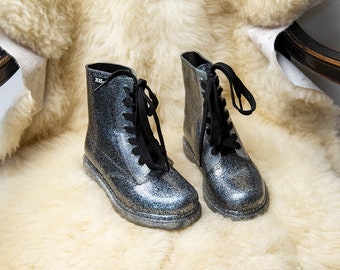 Vintage Meisjes Zilveren Glitter Jelly Regenlaarzen