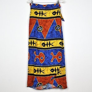 Vintage Colorful Fish Print Wrap Around Maxi Skirt