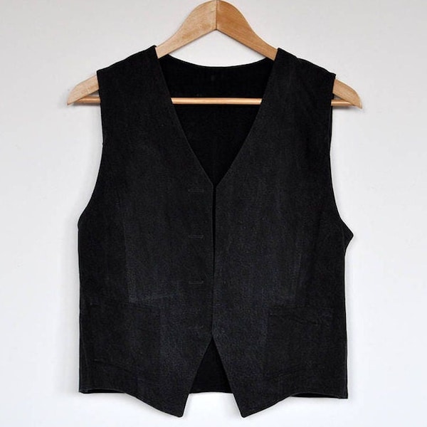 Vintage Reconstructed Washed Out Black Denim Lee Jeans Vest