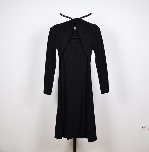 Vintage Black Flared Long Sleeve Fake Bolero Dress