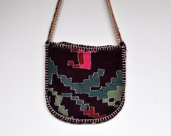 Vintage Knit Wool Carpet Shoulder Bag