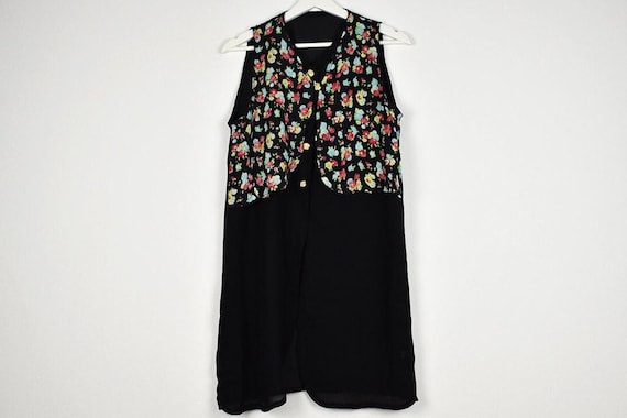 Vintage Sheer Black and Floral Vest Layered Sleev… - image 1
