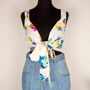 Vintage White Floral Print Wrap Crop Top