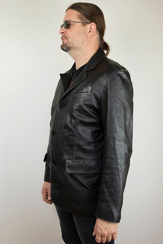 Vintage Black Leather Blazer Jacket - image 4