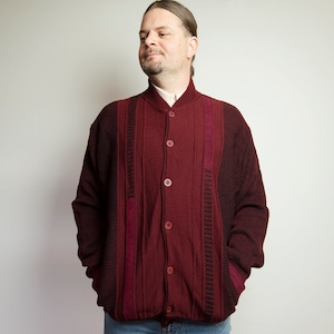 Vintage Burgundy Knit Cardigan Sweater