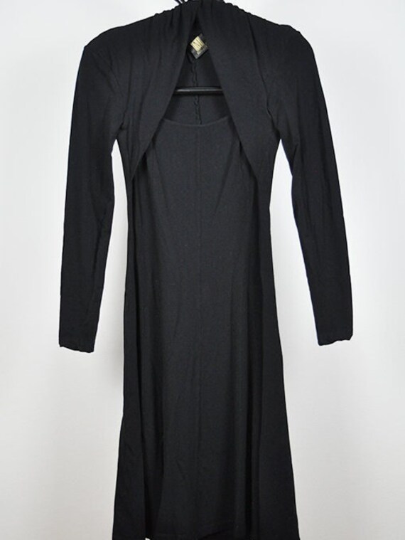 Vintage Black Flared Long Sleeve Bolero Midi Dress - image 4