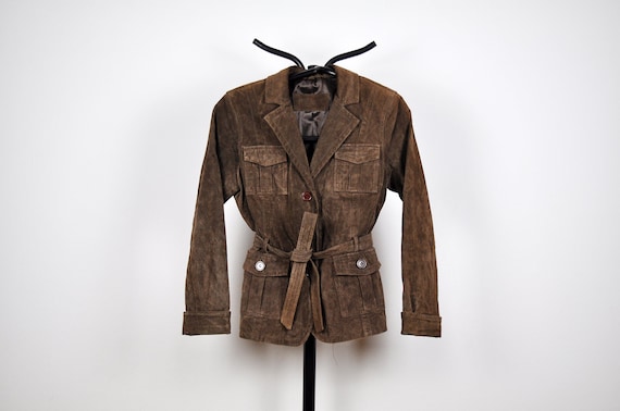 Vintage Dark Chocolate Brown Suede Leather Belted