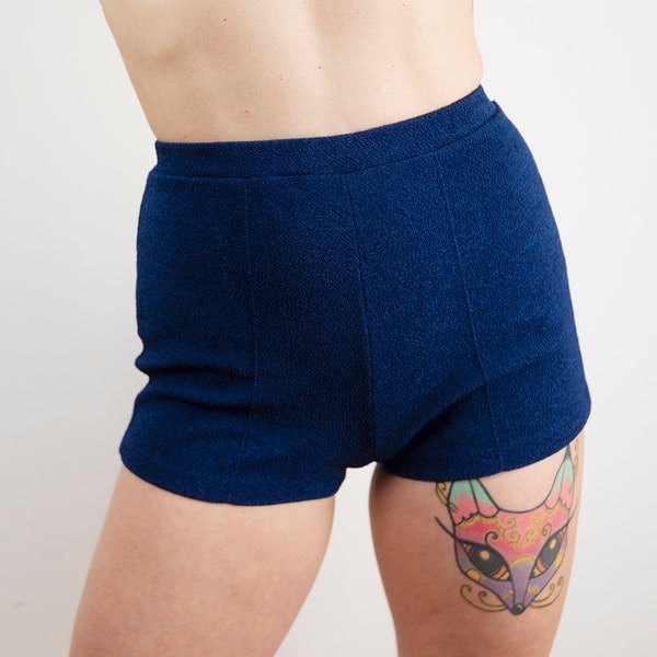 Vintage Navy Knit High Elastic Waist Shorts