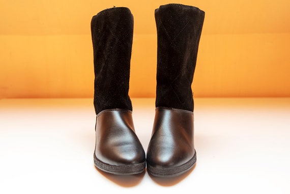 Vintage Black Leather and Suede Winter Boots - image 4