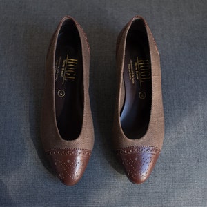 NOS Vintage Canvas and Leather Low Heel Pumps Size 6.5 by Hoegl