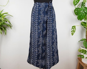 Vintage Navy Blue Dotted Print Wrap Maxi Skirt