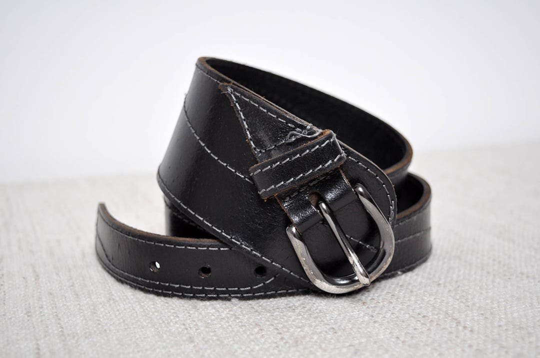 Vintage Wide Black Thick Leather Belt - Etsy