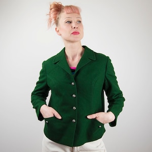 Vintage Emerald Green Wool Austrian Folk Trachten Blazer