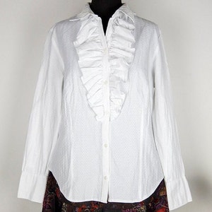 Vintage White Ruffle Collar Long Sleeve Shirt Blouse