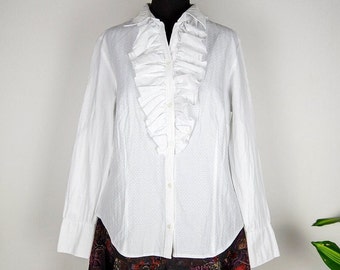 Vintage White Ruffle Collar Long Sleeve Shirt Blouse