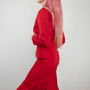 Vintage Red Trumpet Midi Skirt and Peplum Jacket Suit image 3