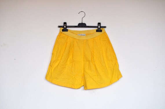 Vintage Pin Up High Waist Bright Yellow Cotton Shorts | Etsy