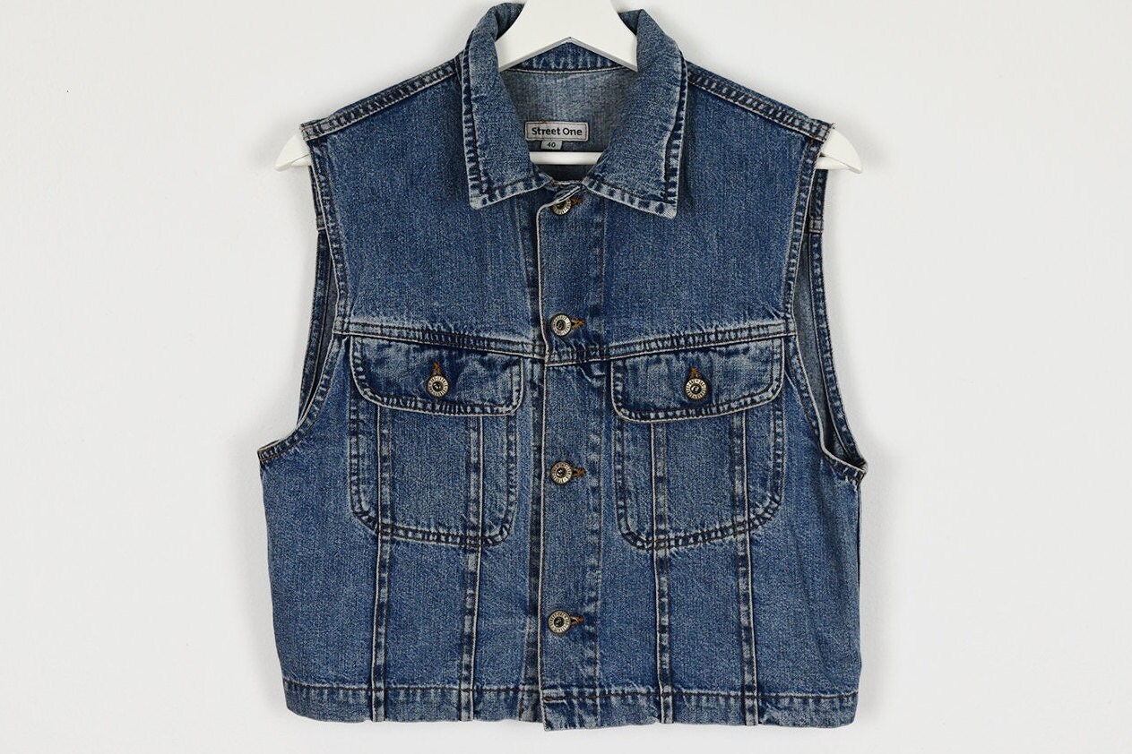 Vintage Dark Blue Denim Vest - Etsy Singapore