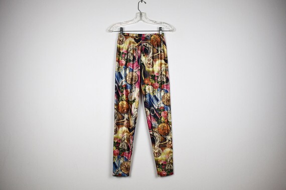 Vintage Colorful Metallic Gold Novelty Print Stret