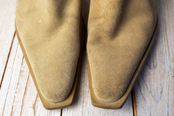 Vintage Beige Suede Western Booties - image 4