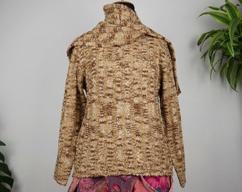 Vintage Ombre Brown Fringed Scarf Collar Sweater