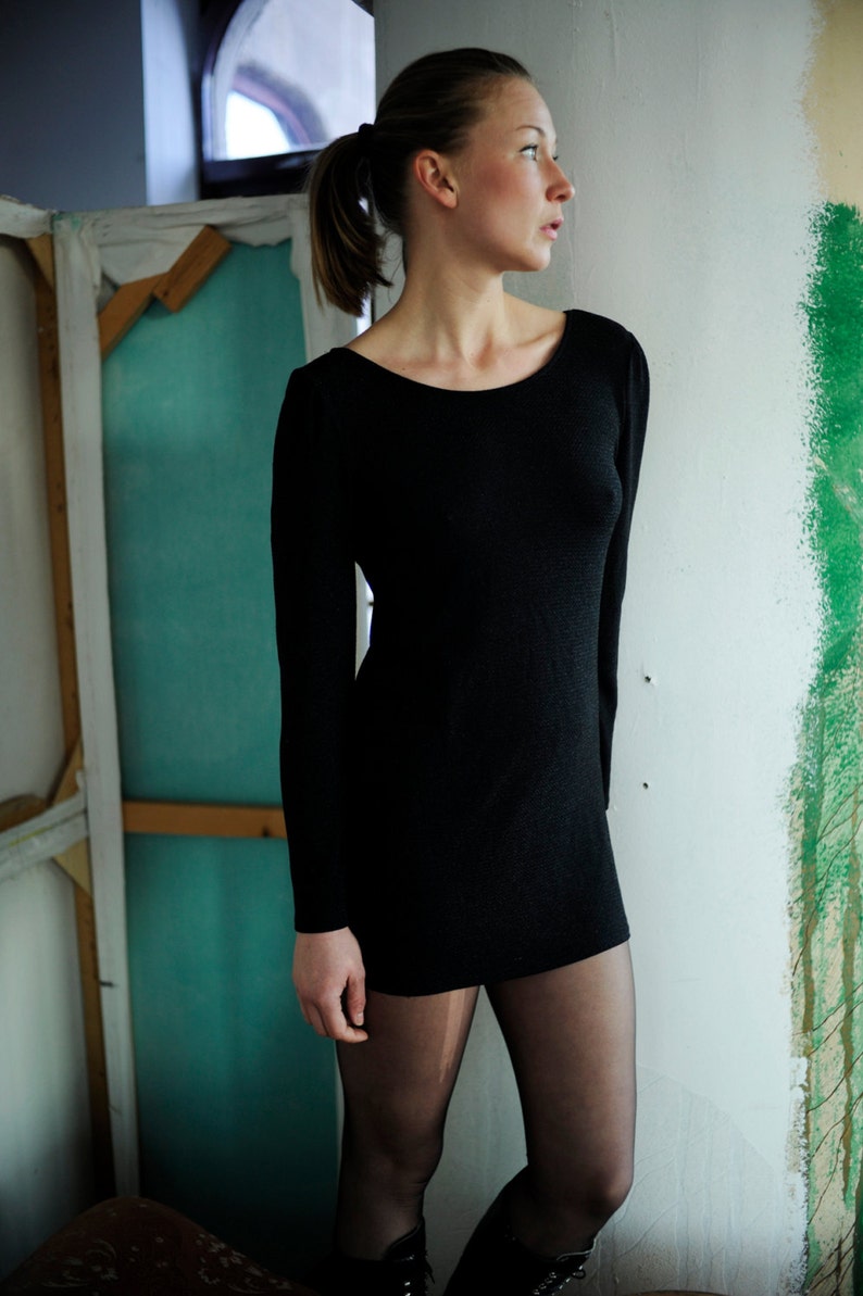 Vintage Open Back Little Black Dress Stretchy Sparkle Mini - Etsy
