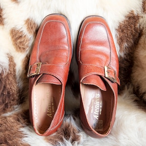 Vintage Brown Leather Monk Strap Oxford Shoes