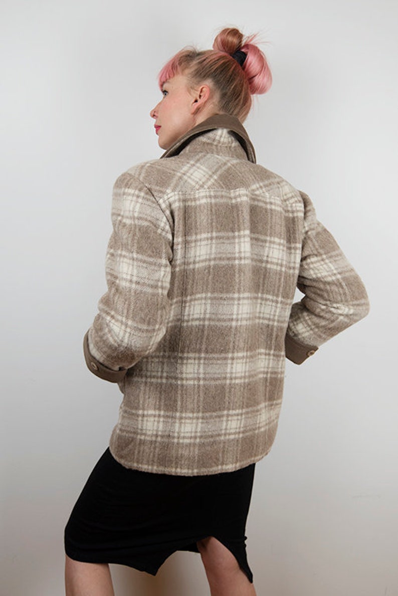 Vintage Tan and Cream Plaid Wool Jacket image 5