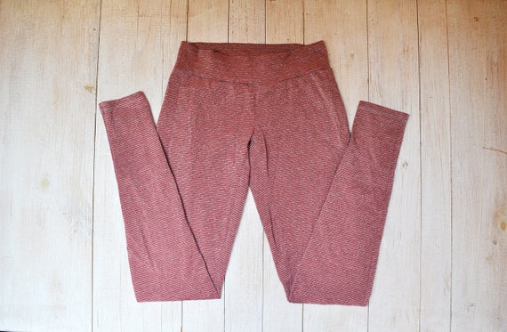 Vintage Red and Grey Striped Metallic Leggings