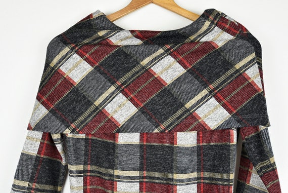 Vintage Plaid Knit Drop Waist Cowl Neck Mini Dress - image 3