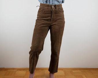 Vintage Brown Suede Leather High Waist Pants